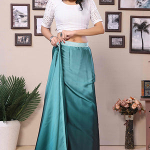 Morpich Green Solid Satin Ready To Wear Ombre Saree