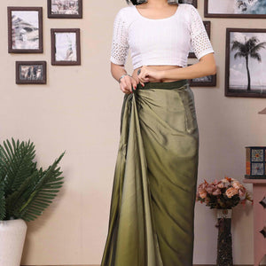 Mehendi Green Solid Satin Ready To Wear Ombre Saree