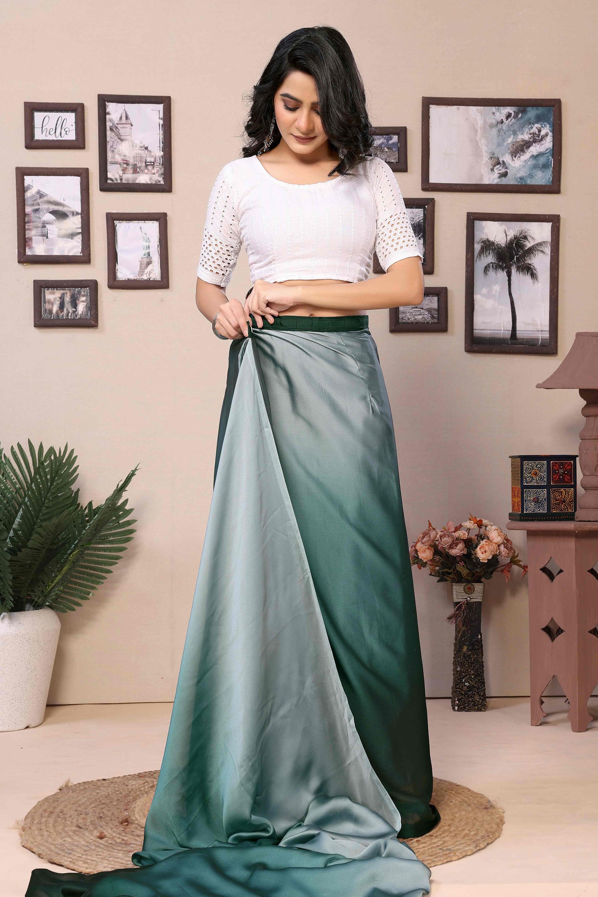green-solid-satin-ready-to-wear-ombre-saree