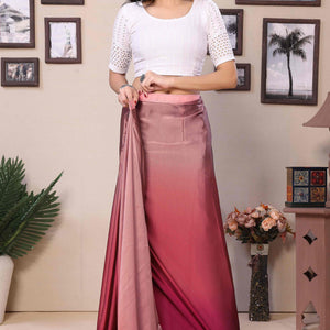 Magenta Solid Satin Ready To Wear Ombre Saree