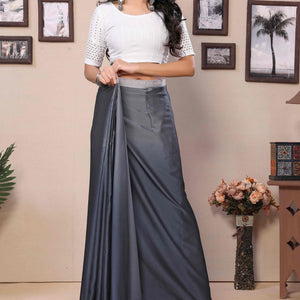 Grey Solid Satin Ready To Wear Ombre Saree