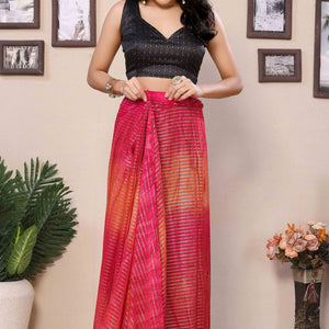 Magenta & Orange Striped Zari With Digital Printed Georgette Ready To Wear Saree