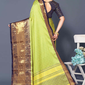 Lemon Green Zari Weaving Cotton Silk Saree