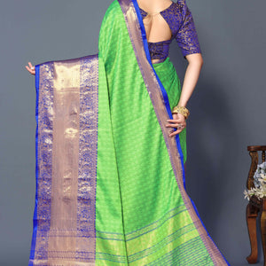 Fresh Green Zari Weaving Cotton Silk Saree