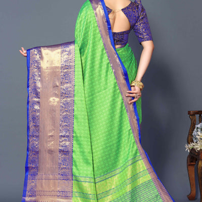Fresh Green Zari Weaving Cotton Silk Saree