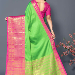 Fresh Green Zari Weaving Cotton Silk Saree