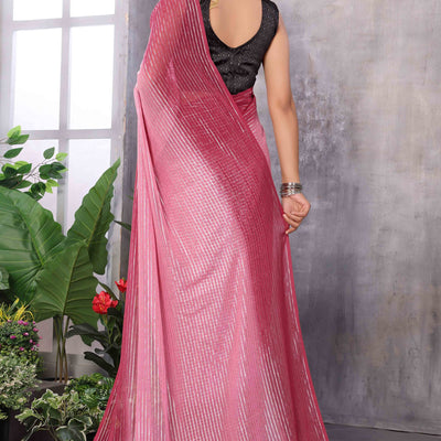 Maroon Striped Zari Woven Art Silk Ready To Wear Saree