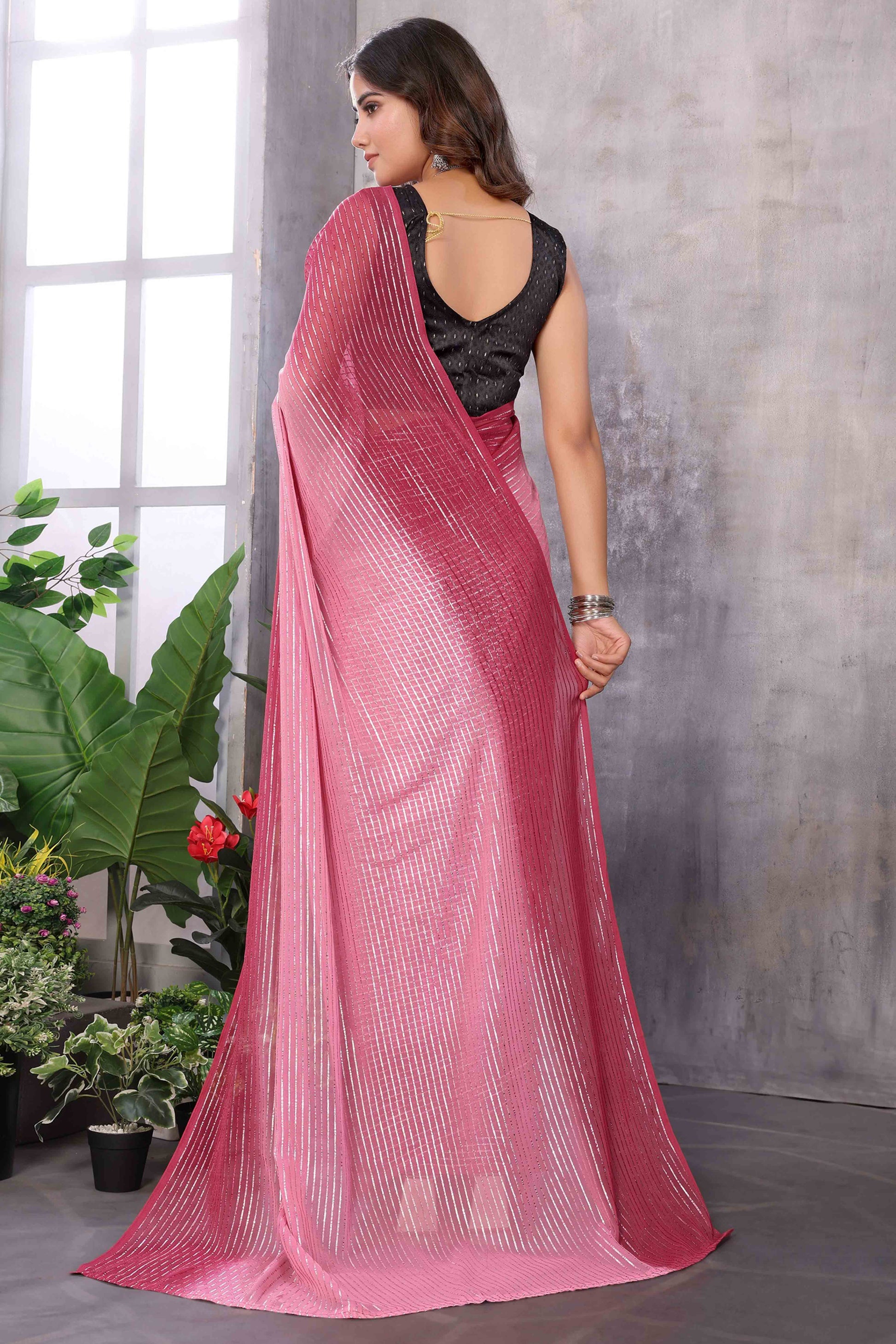 Maroon Striped Zari Woven Art Silk Ready To Wear Saree
