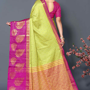 Lime Yellow Zari Weaving Cotton Silk Saree