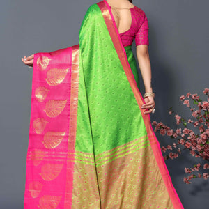 Lemon Green Zari Weaving Cotton Silk Saree