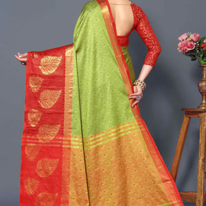 Light Green Zari Weaving Cotton Silk Saree