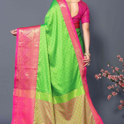 Lemon Green Zari Weaving Cotton Silk Saree