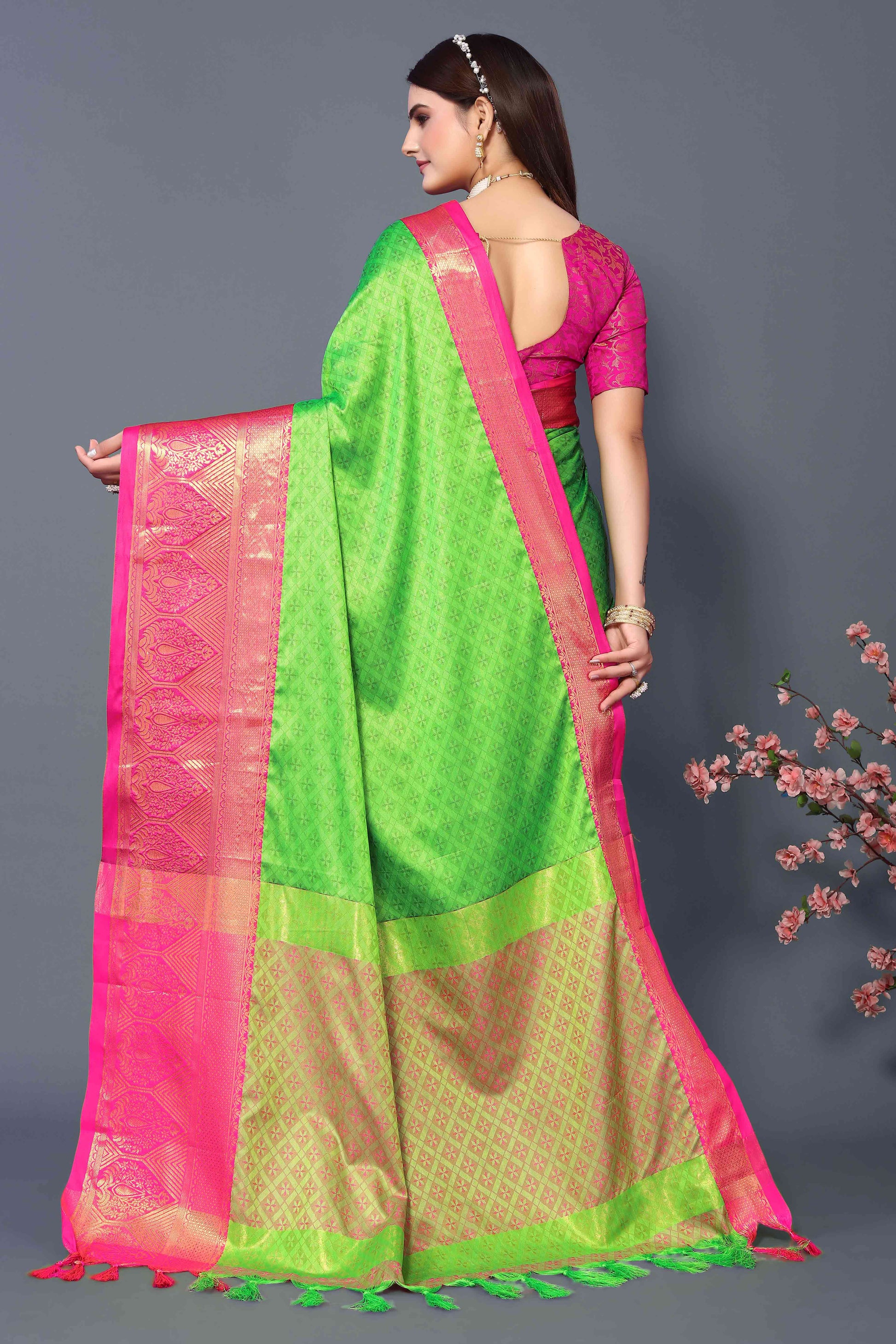Lemon Green Zari Weaving Cotton Silk Saree