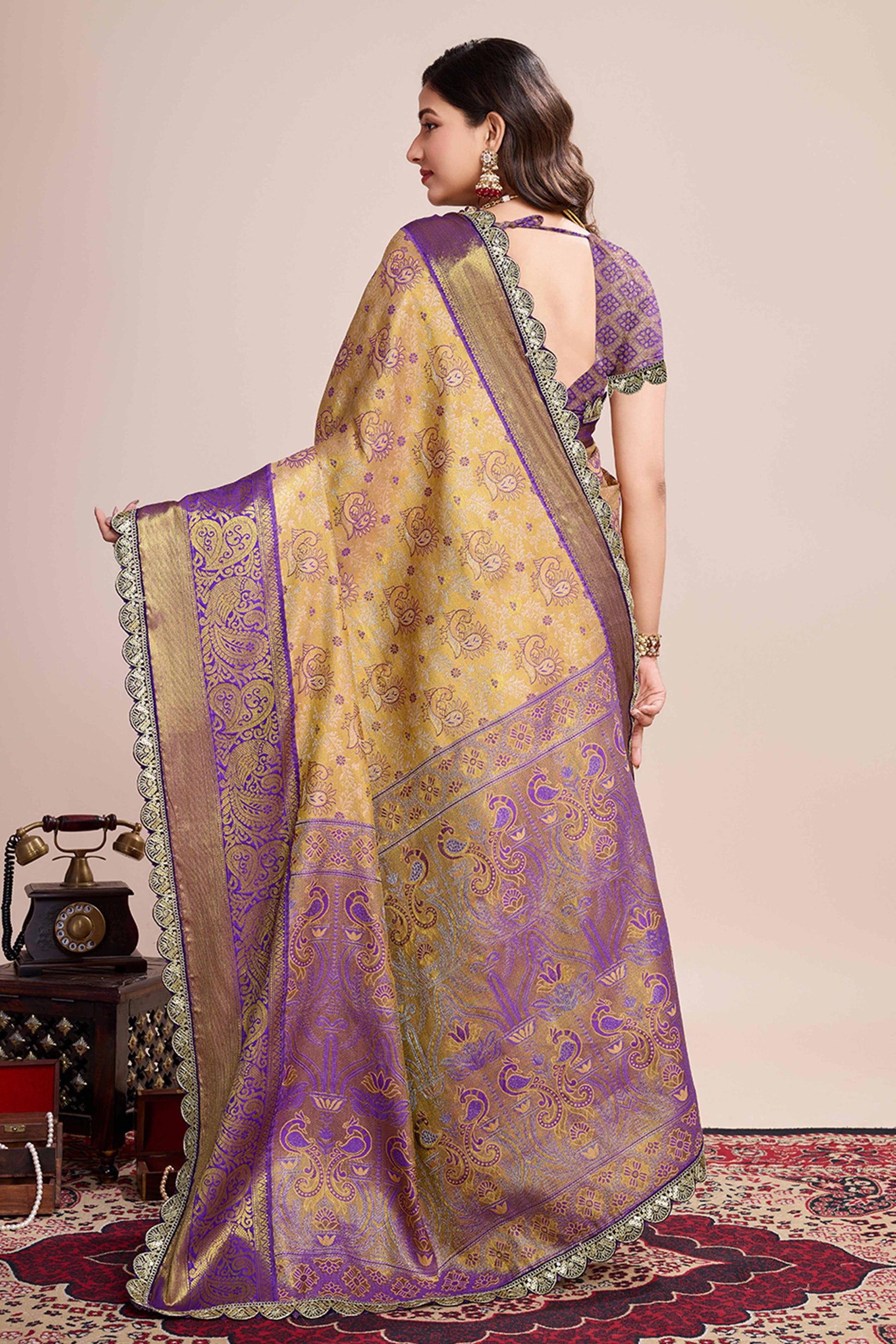 Dark Beige Zari Weaving Kanjivaram Silk Saree