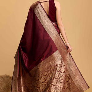 Maroon Zari Weaving Banarasi Silk Saree
