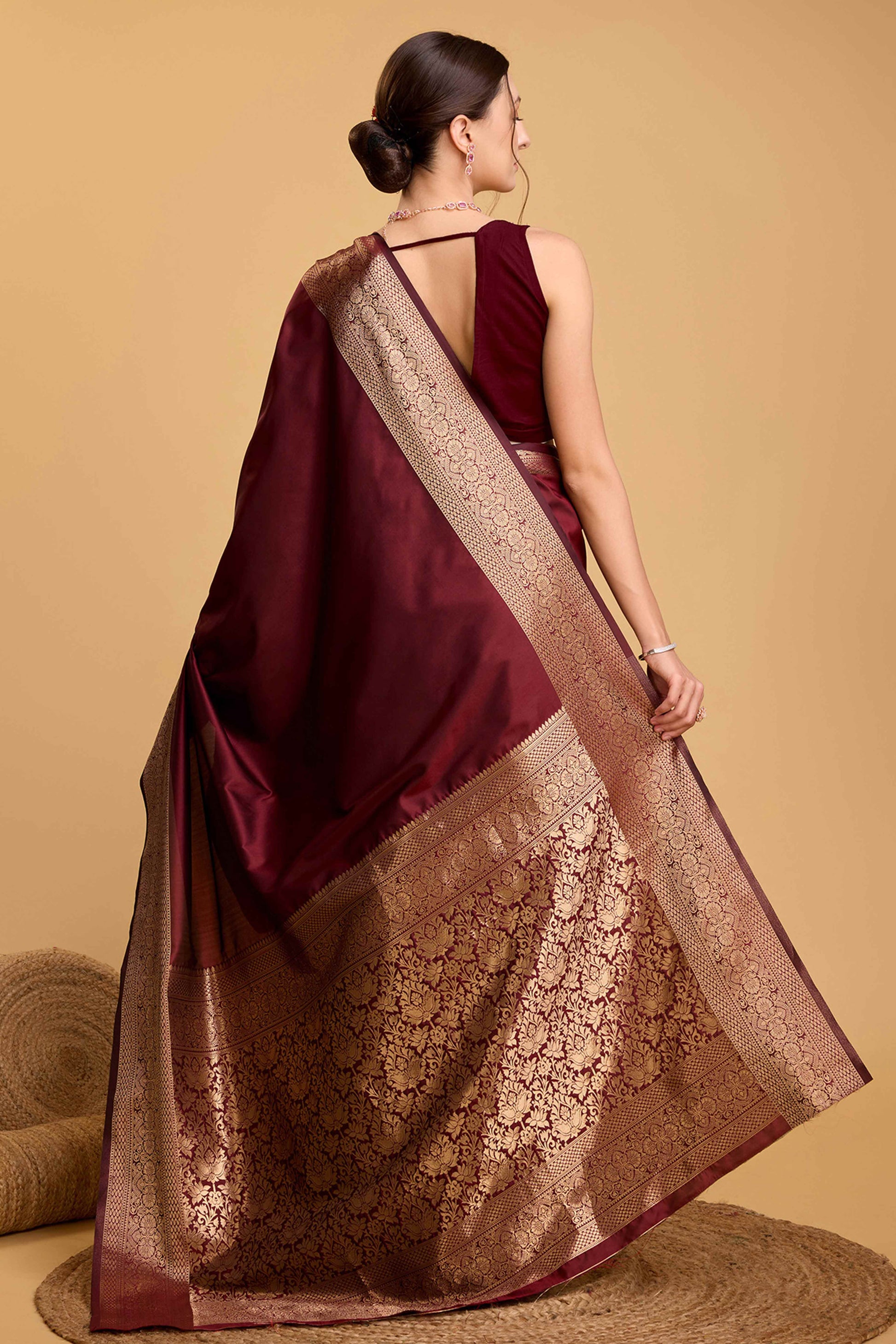 Maroon Zari Weaving Banarasi Silk Saree