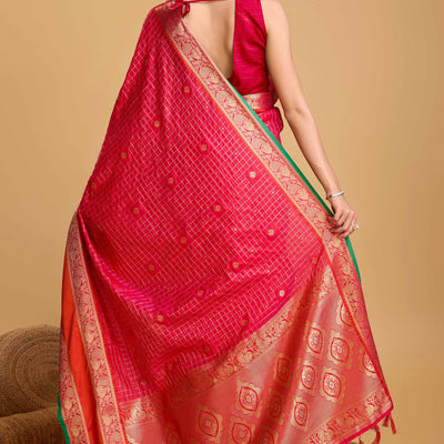 Crimson Red Zari Weaving Banarasi Silk Saree