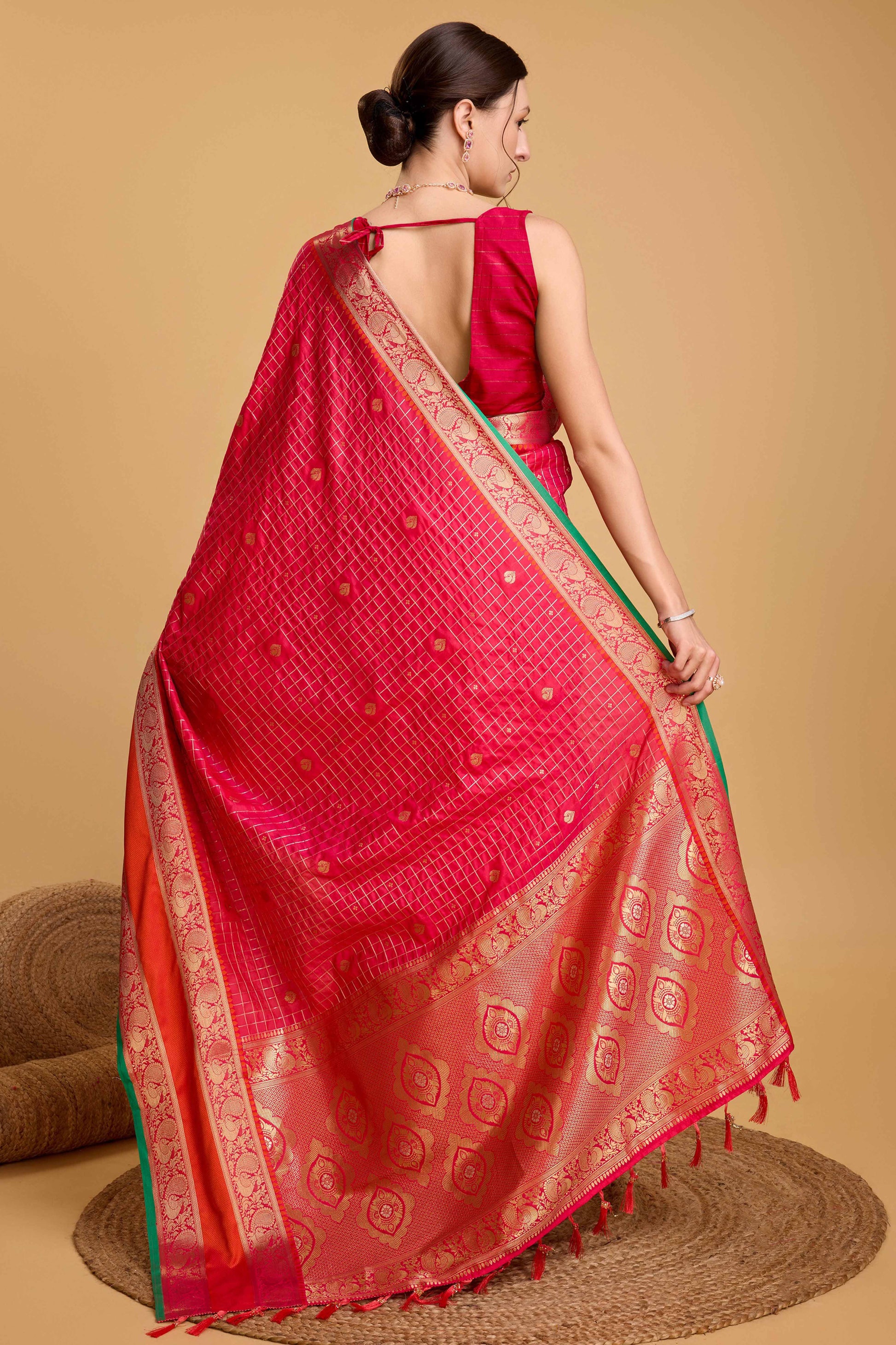 Crimson Red Zari Weaving Banarasi Silk Saree