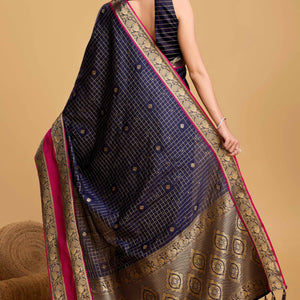 Dark Blue Zari Weaving Banarasi Silk Saree
