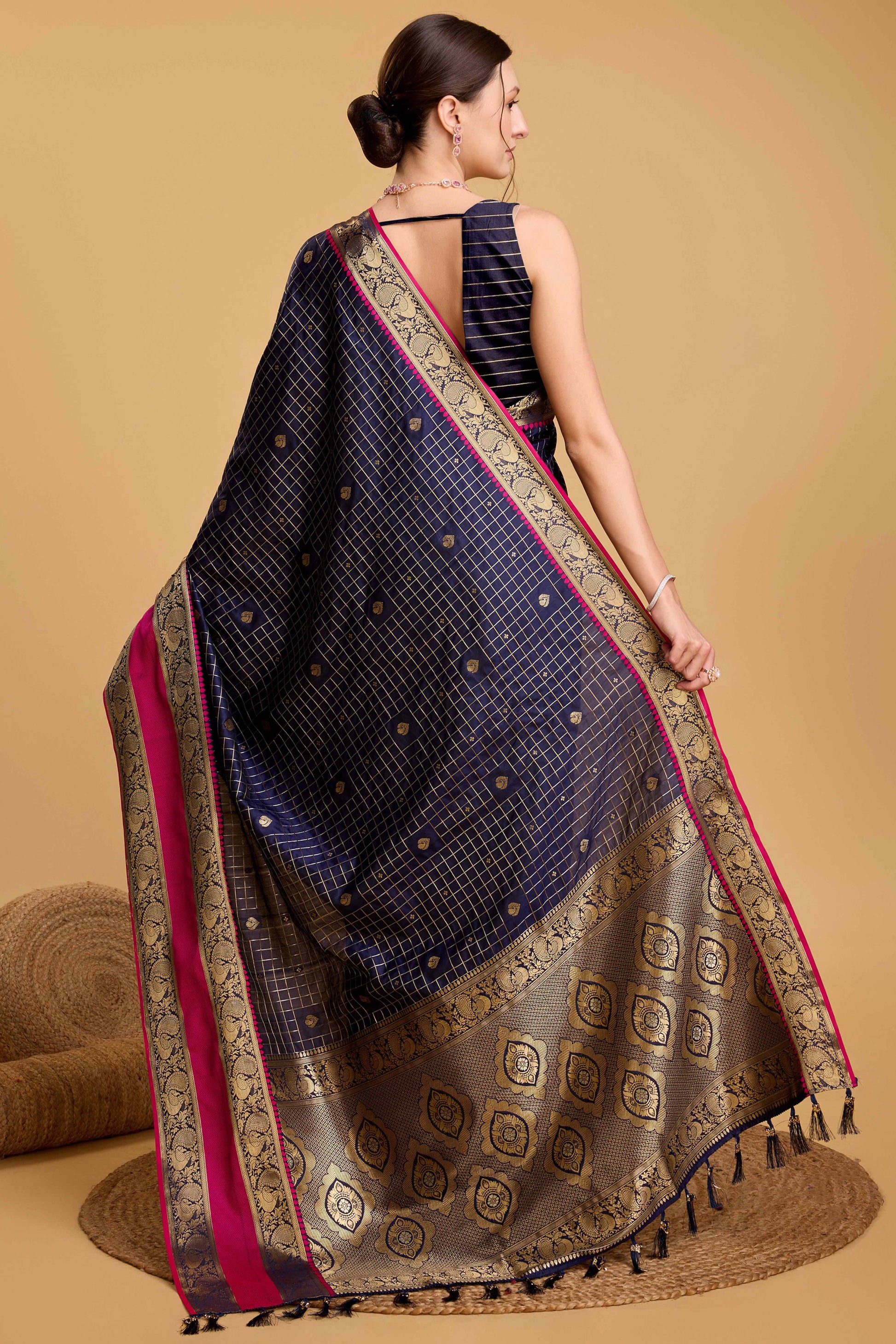 Dark Blue Zari Weaving Banarasi Silk Saree