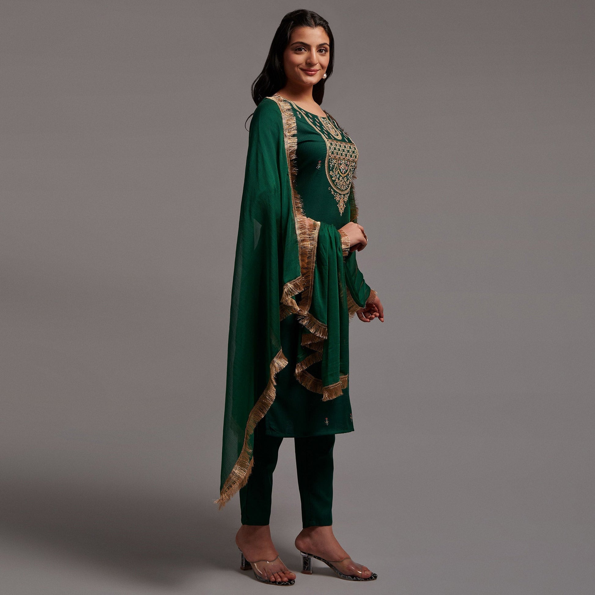 green-floral-embroidered-viscose-kurti-set
