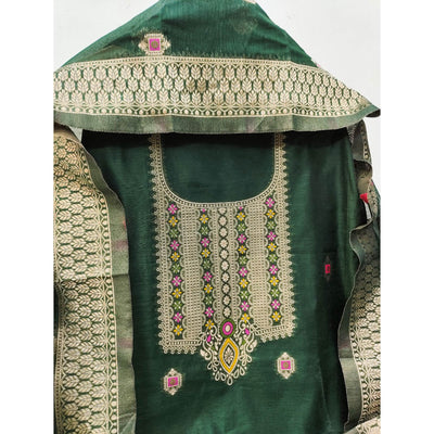 green-floral-woven-chanderi-dress-material