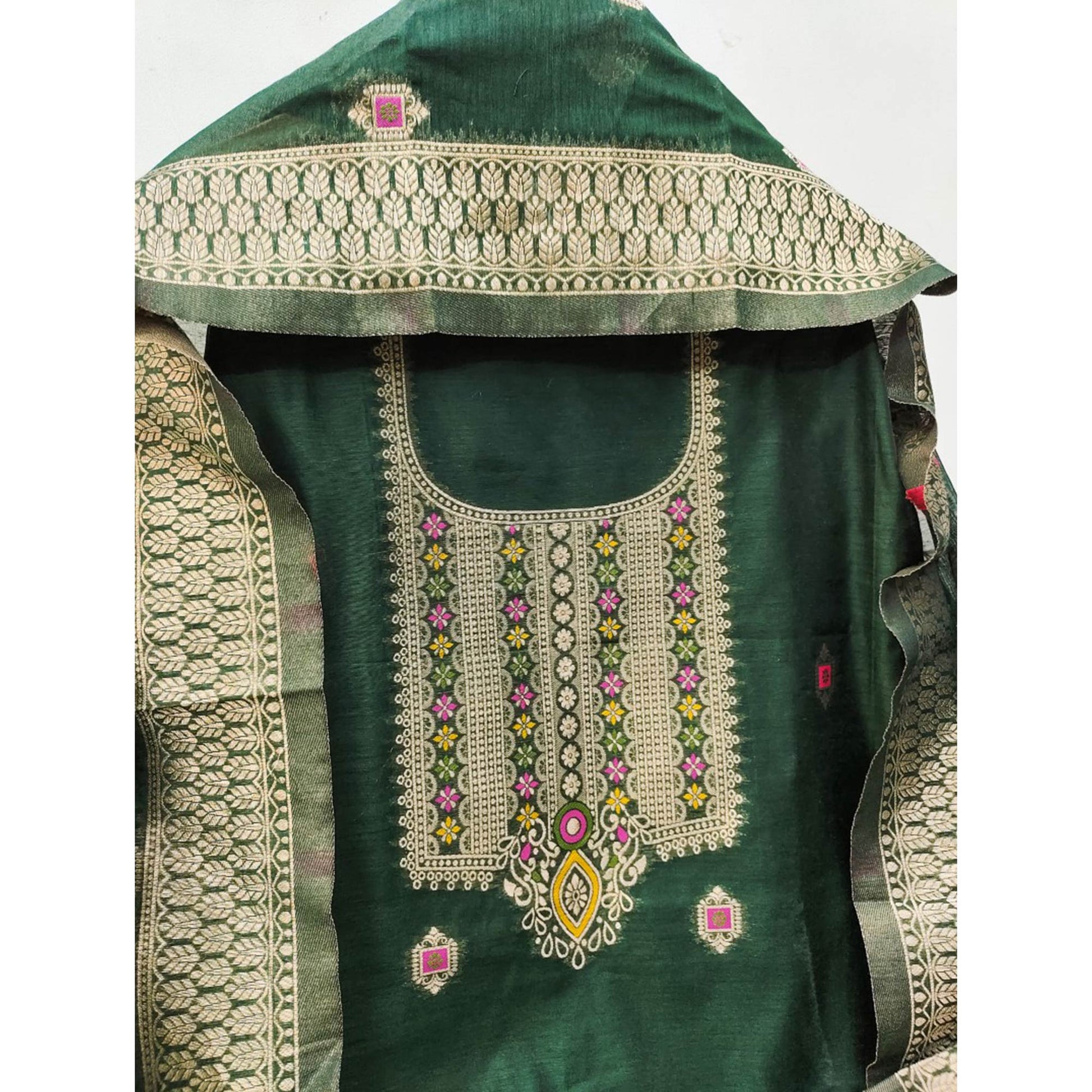 green-floral-woven-chanderi-dress-material