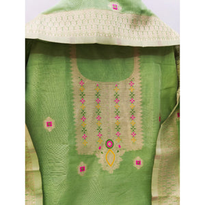 Light Green Floral Woven Chanderi Dress Material