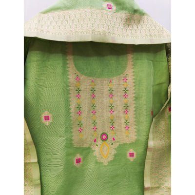 Light Green Floral Woven Chanderi Dress Material