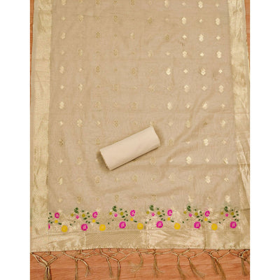 Chikoo Floral Woven Chanderi Dress Material