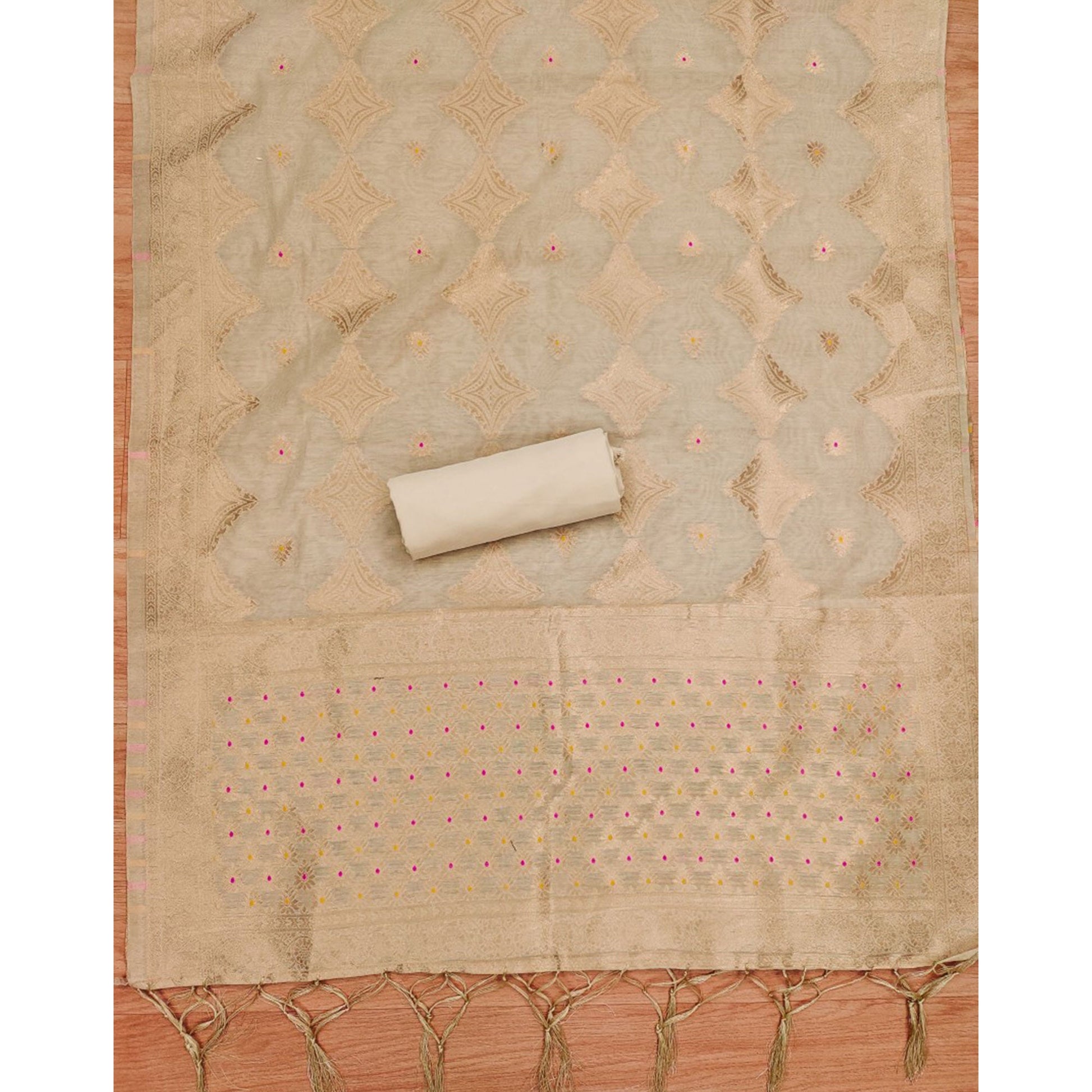 Chikoo Woven Chanderi Dress Material
