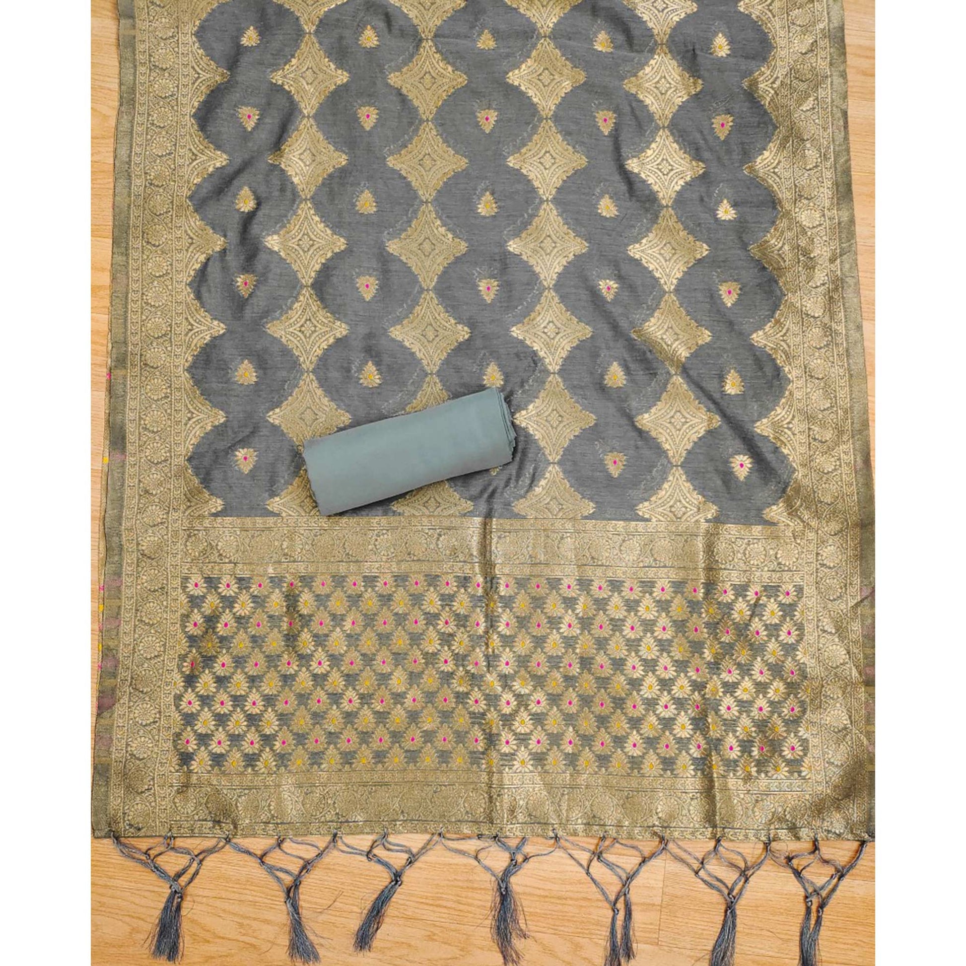 Grey Woven Chanderi Dress Material