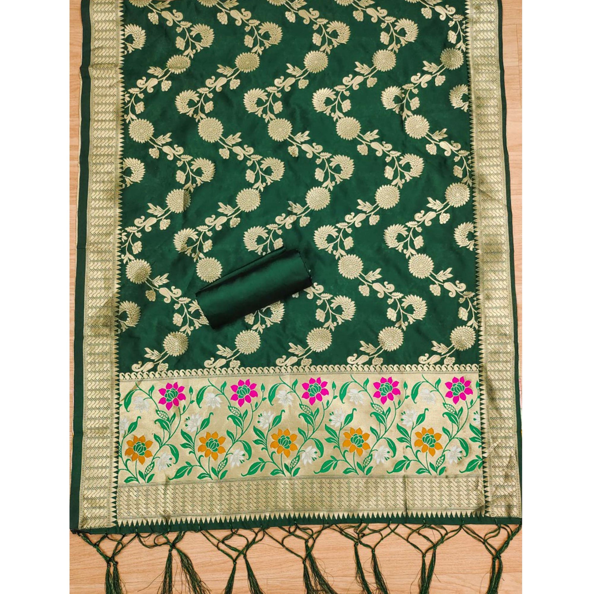 green-floral-woven-banarasi-silk-dress-material-5