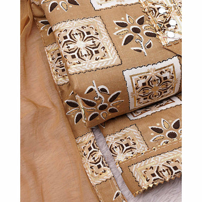 Chikoo Floral Printed Pure Cotton Dress Material