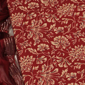 Maroon Floral Foil Printed Cotton Blend Dress Material