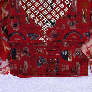 Maroon Floral Printed With Stone Work Yoke Pure Cotton Dress Material
