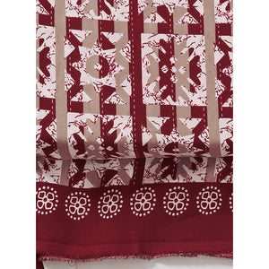 Maroon & Brown Geometric Printed Crepe Dress Material
