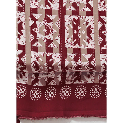Maroon & Brown Geometric Printed Crepe Dress Material