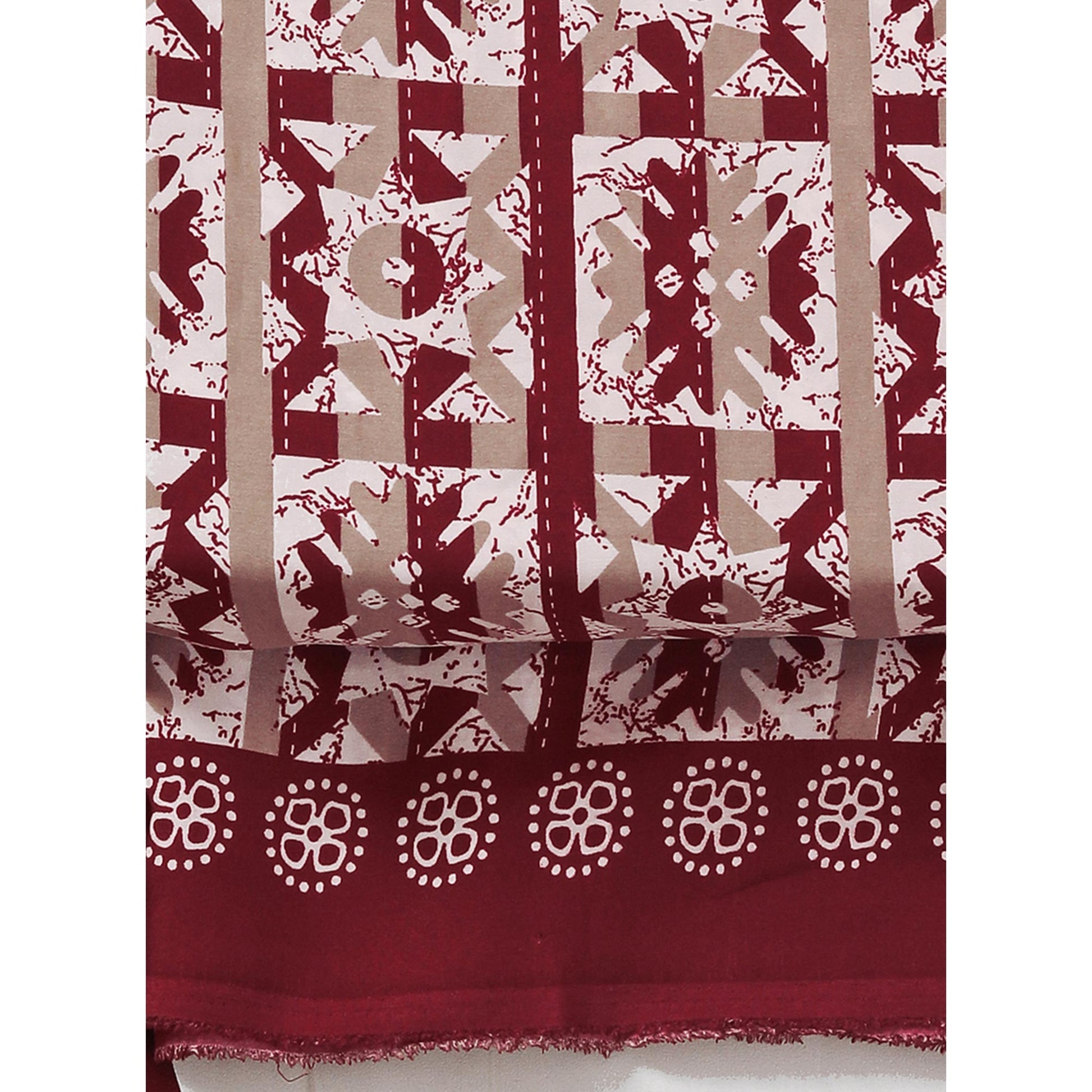 Maroon & Brown Geometric Printed Crepe Dress Material