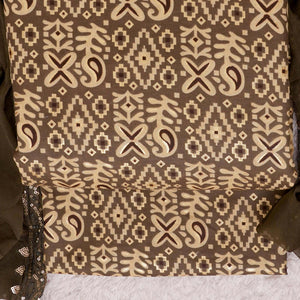 Brown Foil Printed Cotton Blend Dress Material