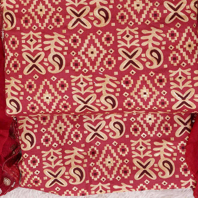Maroon Foil Printed Cotton Blend Dress Material
