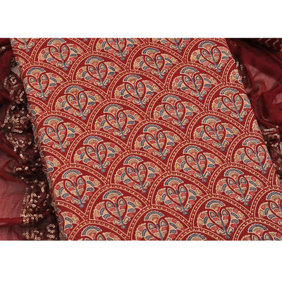 Maroon Floral Foil Printed Cotton Blend Dress Material