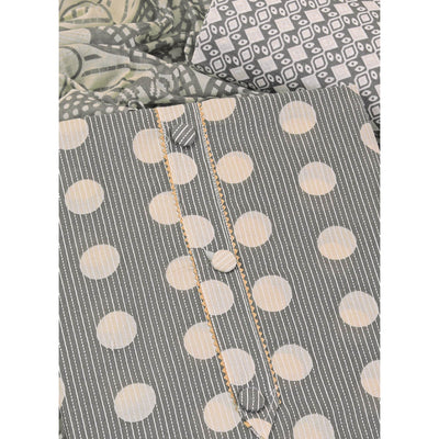 Grey Printed With Gota Patti Work Pure Cotton Dress Material