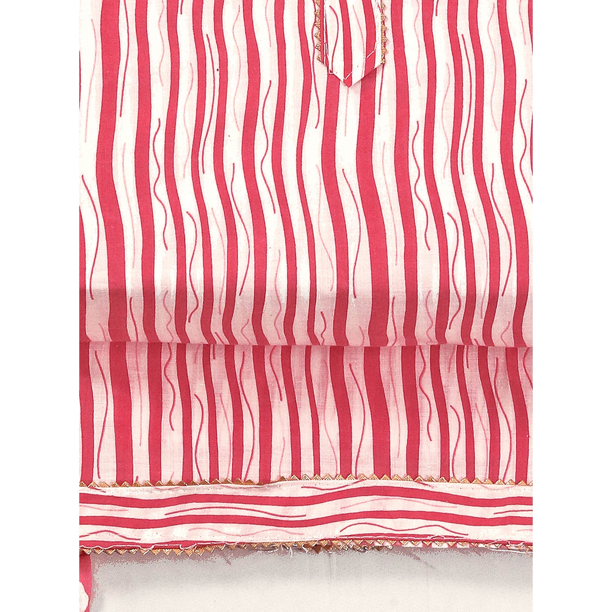 Gajari Pink Leheriya Printed With Gota Patti  Work Pure Cotton Dress Material