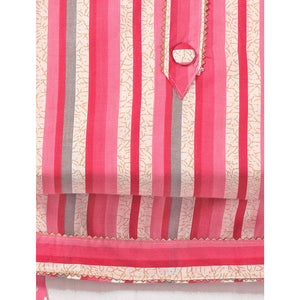 Gajari Pink Striped Printed With Gota Patti Work Pure Cotton Dress Material