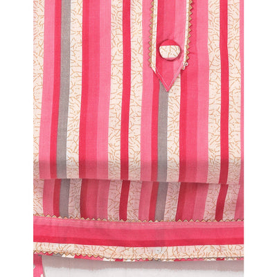 Gajari Pink Striped Printed With Gota Patti Work Pure Cotton Dress Material