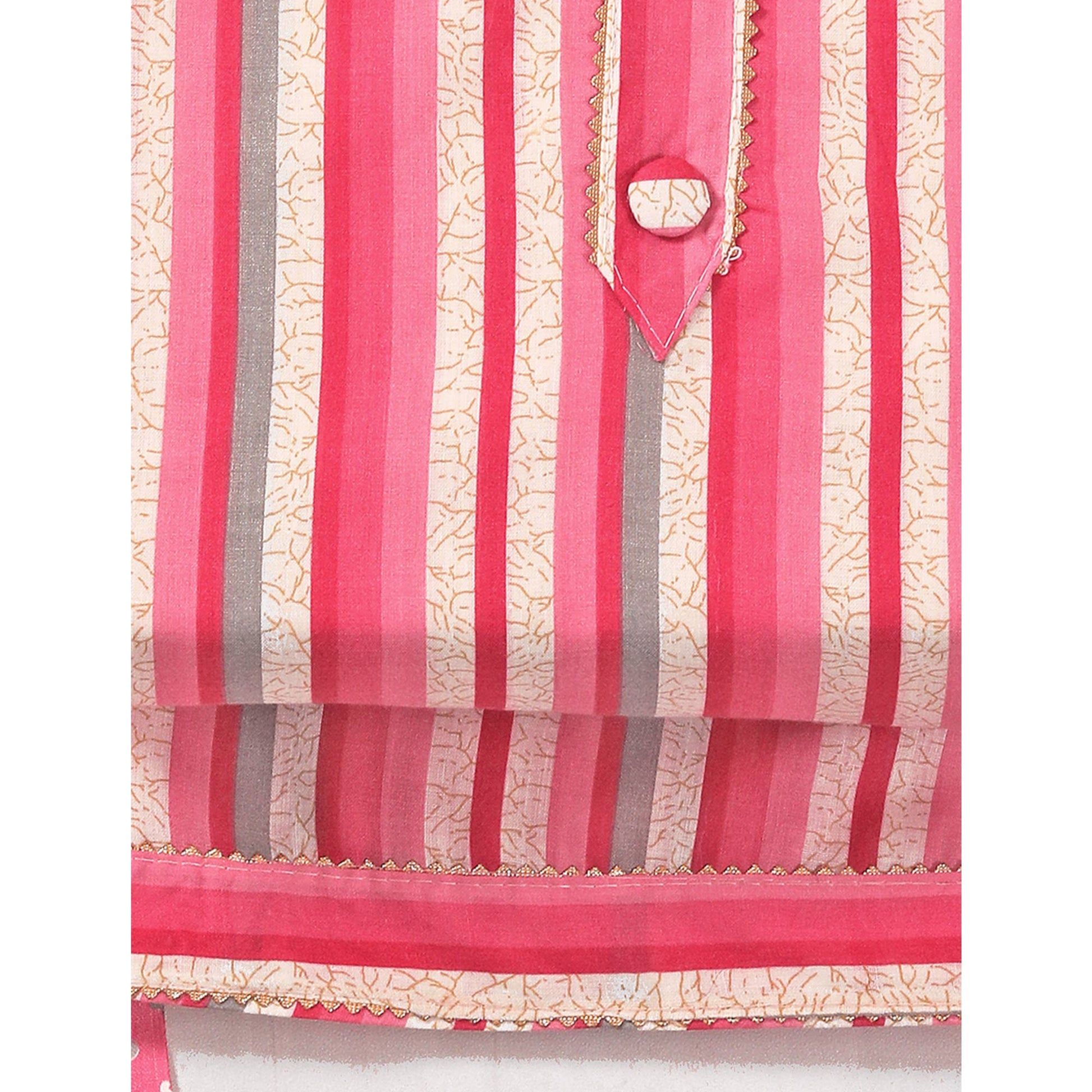 Gajari Pink Striped Printed With Gota Patti Work Pure Cotton Dress Material