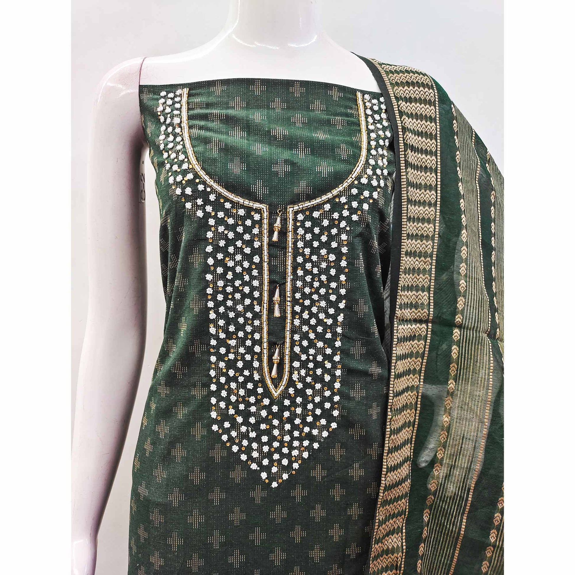 green-woven-with-handwork-cotton-blend-dress-material-1