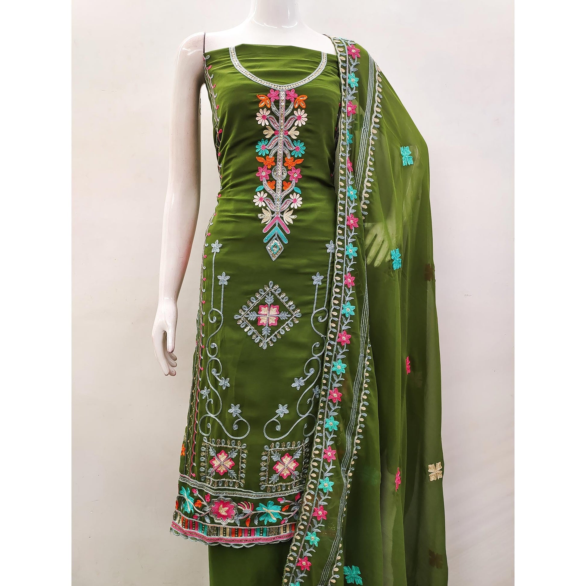 green-floral-sequins-embroidered-georgette-dress-material-3
