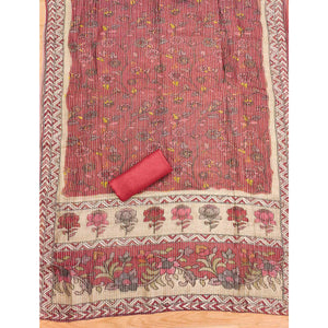 Gajari Pink  Floral Embroidered Chanderi Silk Dress Material